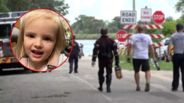 Police and search crews near a waterside landing during the search for Saylor Hayes
