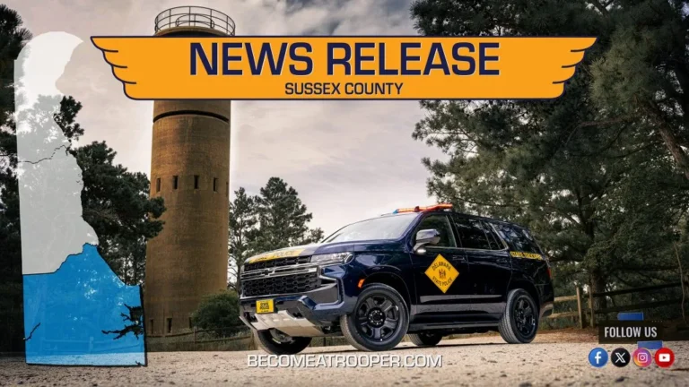 Delaware State Police patrol car outside a state police facility in Delaware