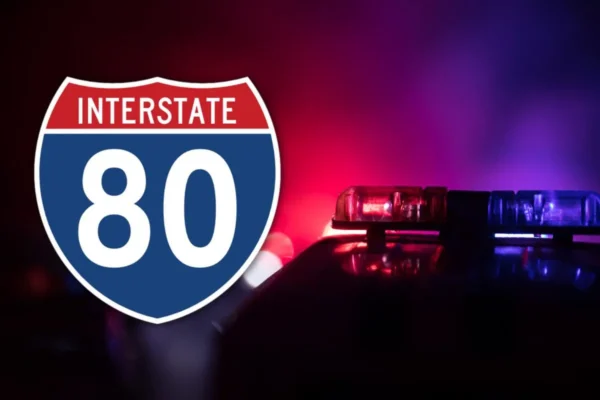 A damaged SUV involved in a crash on an Interstate 80 overpass in Morris County