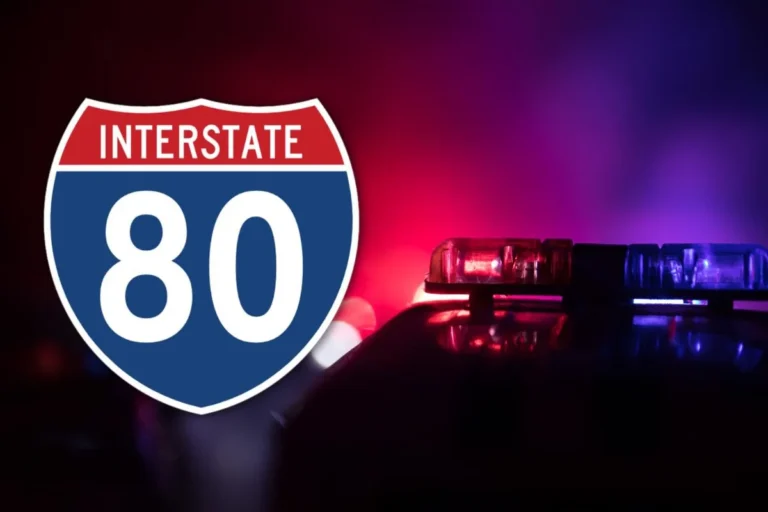 A damaged SUV involved in a crash on an Interstate 80 overpass in Morris County