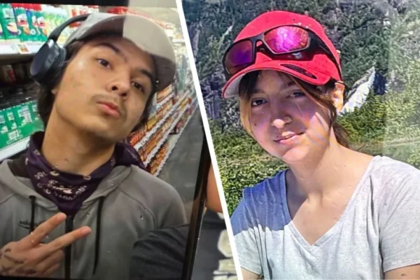 Police investigate a wooded roadside area in Juneau, Alaska, after two missing teens were found dead