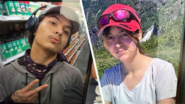 Police investigate a wooded roadside area in Juneau, Alaska, after two missing teens were found dead